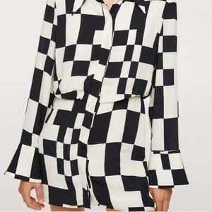 NWT - Mango (MNG) Button Front Geo Print Shirt Dress - LARGE